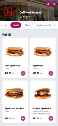 Digitalni meni lokala Duff na eMeni-ju